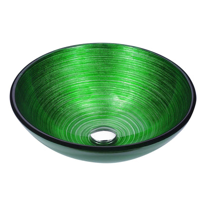 ANZZI Posh Series 17" x 17" Round Brushed Green Deco-Glass Vessel Sink With Polished Chrome Pop-Up Drain