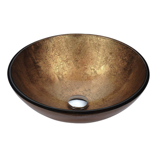 ANZZI Posh Series 17" x 17" Round Celestial Earth Deco-Glass Vessel Sink With Polished Chrome Pop-Up Drain