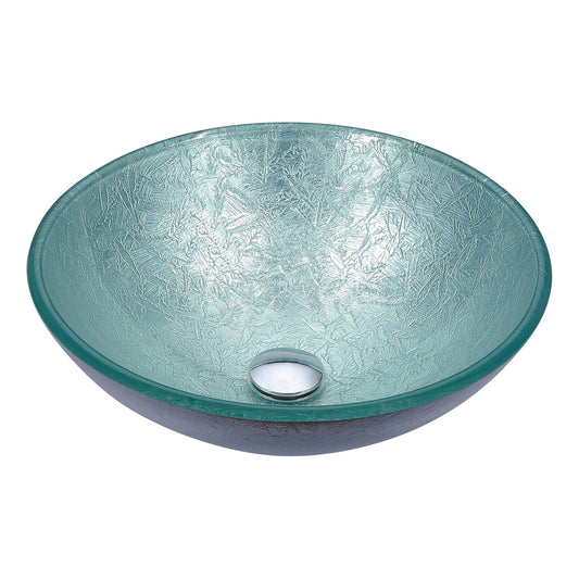 ANZZI Posh Series 17" x 17" Round Glacial Silver Deco-Glass Vessel Sink With Polished Chrome Pop-Up Drain