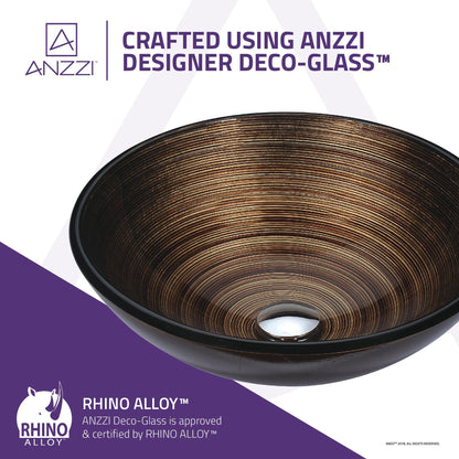 ANZZI Posh Series 17" x 17" Round Radial Umber Deco-Glass Vessel Sink With Polished Chrome Pop-Up Drain