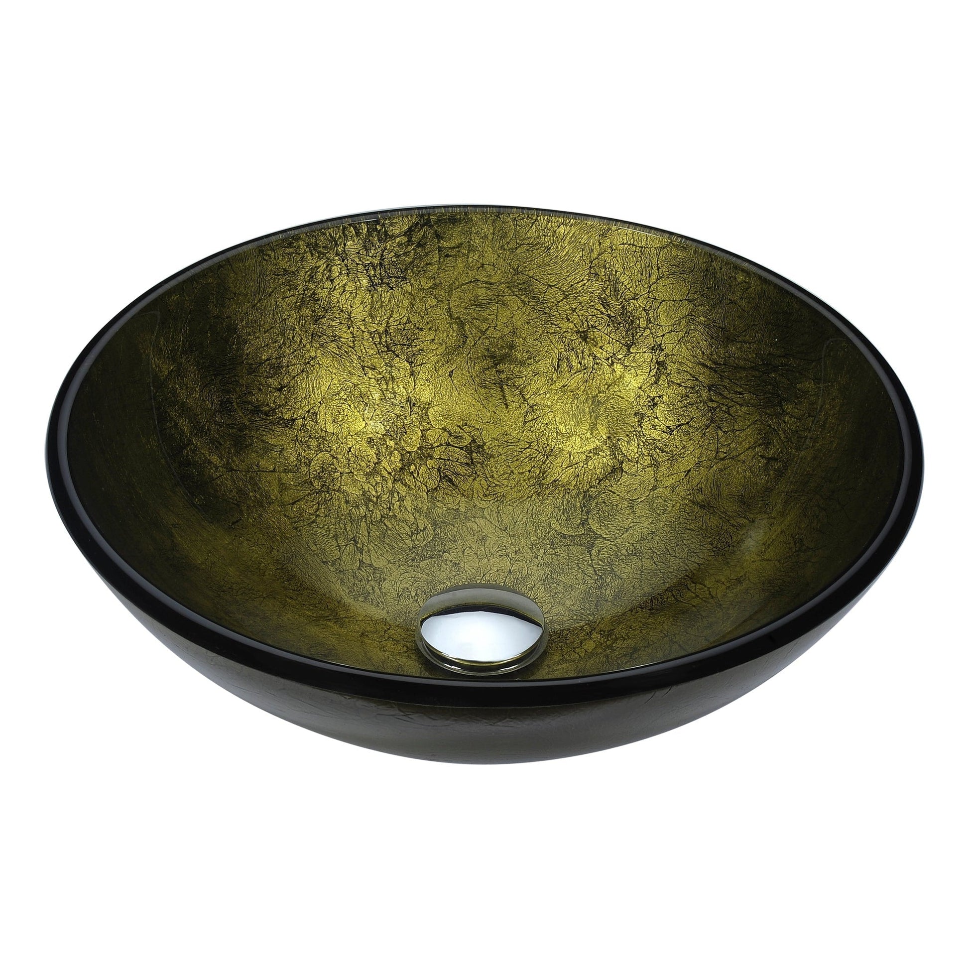 ANZZI Posh Series 17" x 17" Round Verdure Gold Deco-Glass Vessel Sink With Polished Chrome Pop-Up Drain