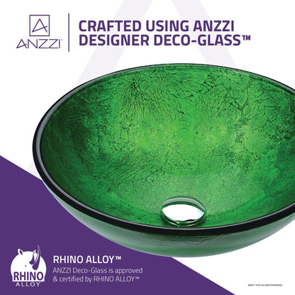 ANZZI Posh Series 17" x 17" Round Verdure Green Deco-Glass Vessel Sink With Polished Chrome Pop-Up Drain