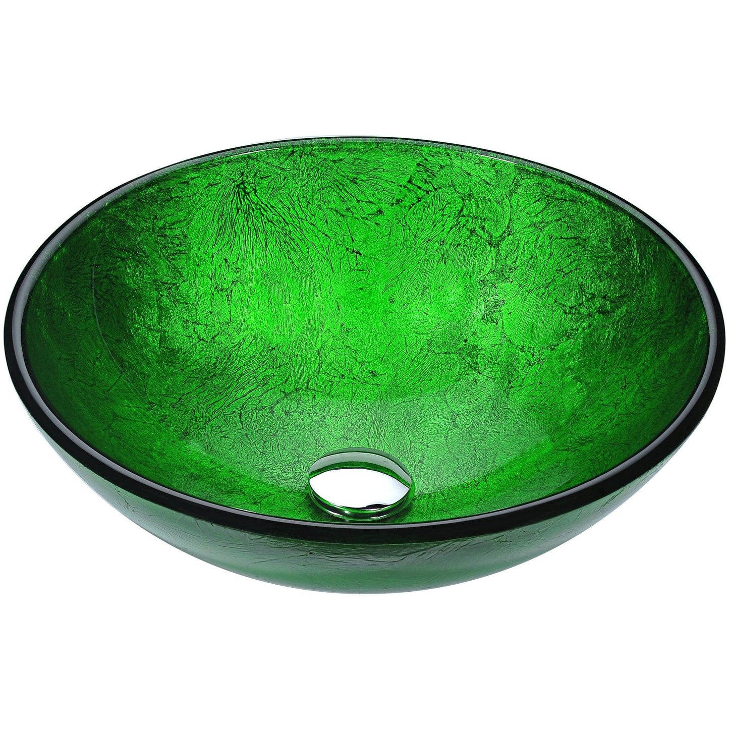 ANZZI Posh Series 17" x 17" Round Verdure Green Deco-Glass Vessel Sink With Polished Chrome Pop-Up Drain