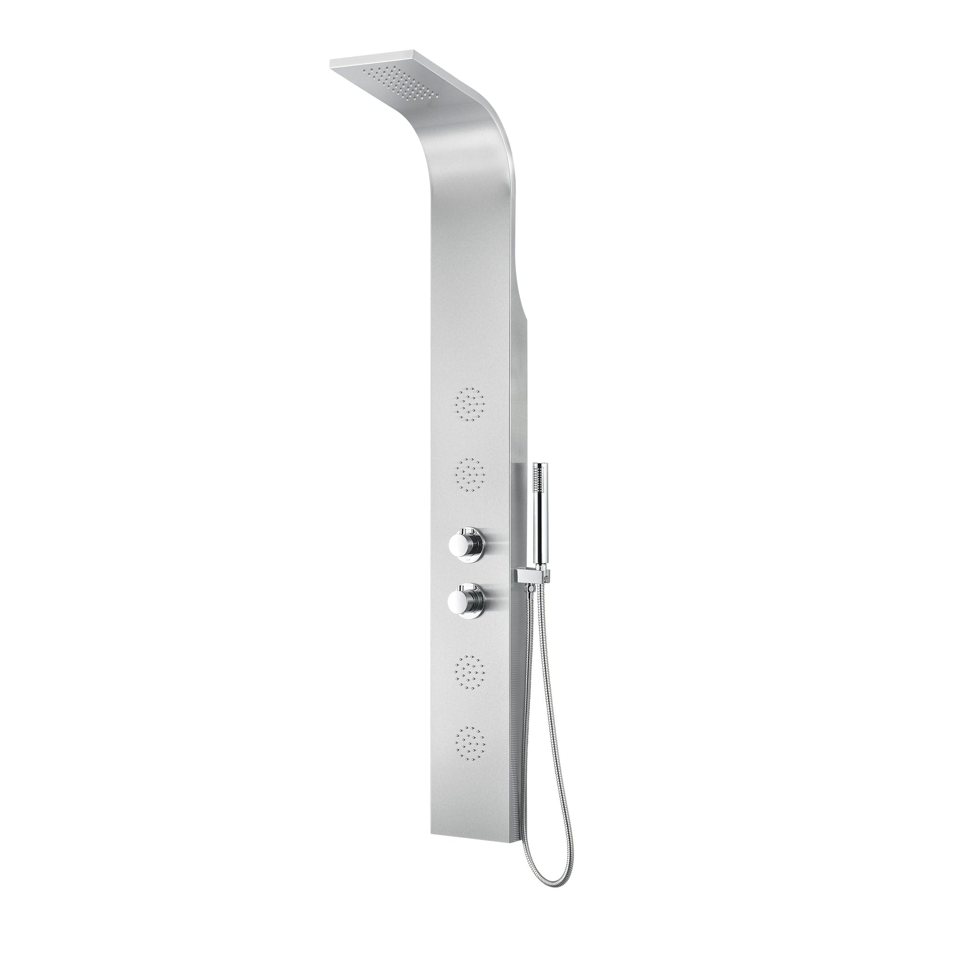 ANZZI Praire Series 64" Brushed Stainless Steel 4-Jetted Full Body Shower Panel With Heavy Rain Shower Head and Euro-Grip Hand Sprayer