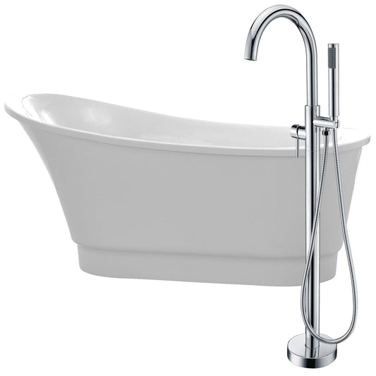 ANZZI Prima Series 67" x 31" Glossy White Freestanding Bathtub With Built-In Overflow, Pop Up Drain and Kros Bathub Faucet