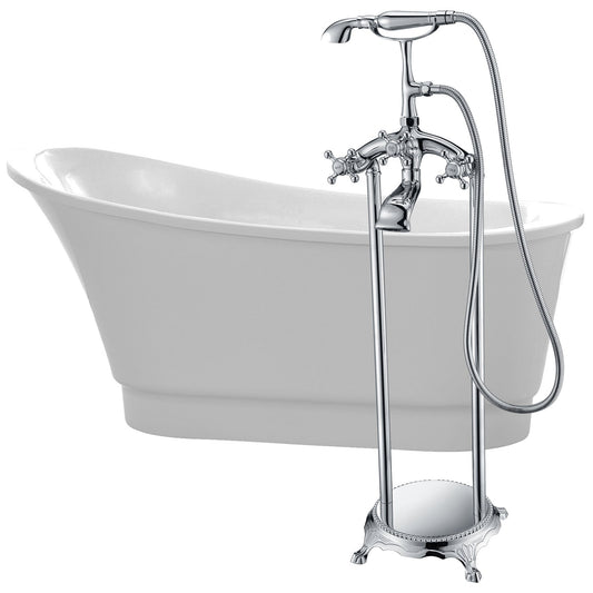 ANZZI Prima Series 67" x 31" Glossy White Freestanding Bathtub With Built-In Overflow, Pop Up Drain and Tugela Bathub Faucet