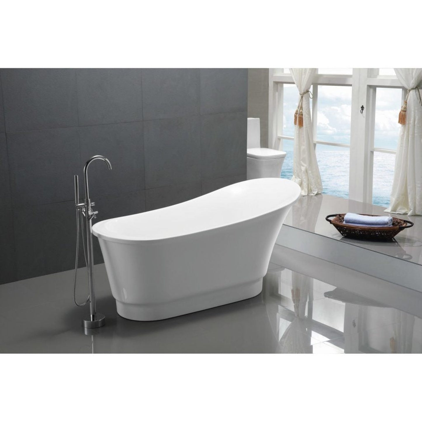 ANZZI Prima Series 67" x 31" Glossy White Freestanding Bathtub With Built-In Overflow and Pop-Up Drain