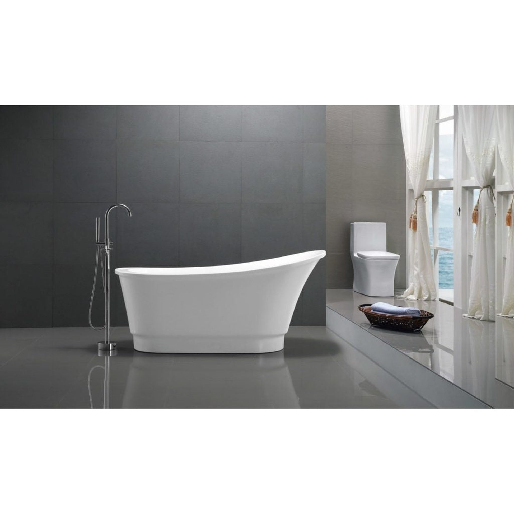 ANZZI Prima Series 67" x 31" Glossy White Freestanding Bathtub With Built-In Overflow and Pop-Up Drain