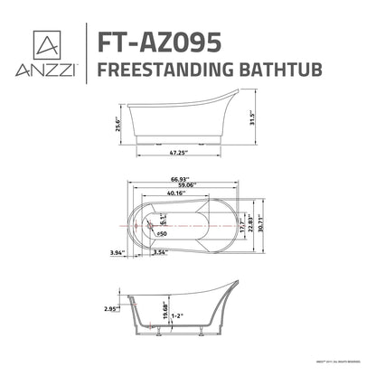 ANZZI Prima Series 67" x 31" Glossy White Freestanding Bathtub With Built-In Overflow and Pop-Up Drain