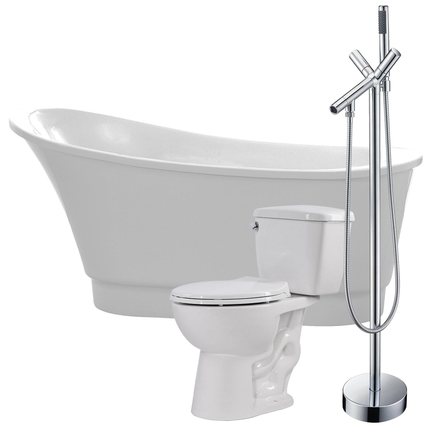 ANZZI Prima Series 67" x 31" Glossy White Freestanding Bathtub With Havasu Bathub Faucet and Cavalier Toilet
