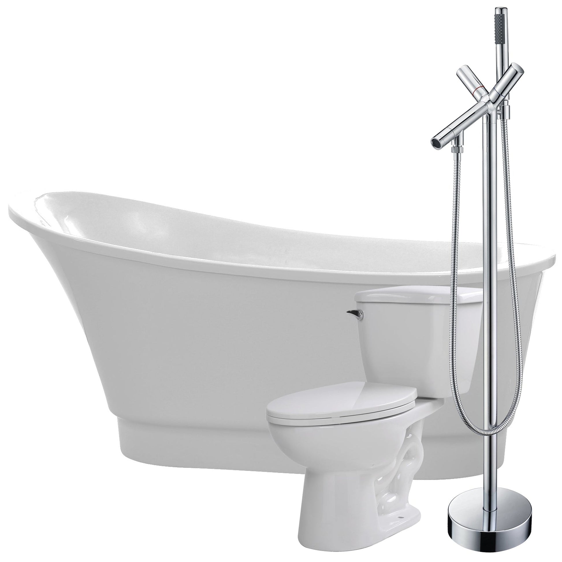 ANZZI Prima Series 67" x 31" Glossy White Freestanding Bathtub With Havasu Bathub Faucet and Kame Toilet