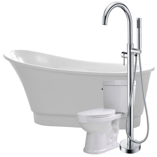 ANZZI Prima Series 67" x 31" Glossy White Freestanding Bathtub With Kros Bathub Faucet and Talos Toilet