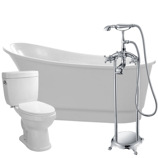 ANZZI Prima Series 67" x 31" Glossy White Freestanding Bathtub With Tugela Bathub Faucet and Talos Toilet