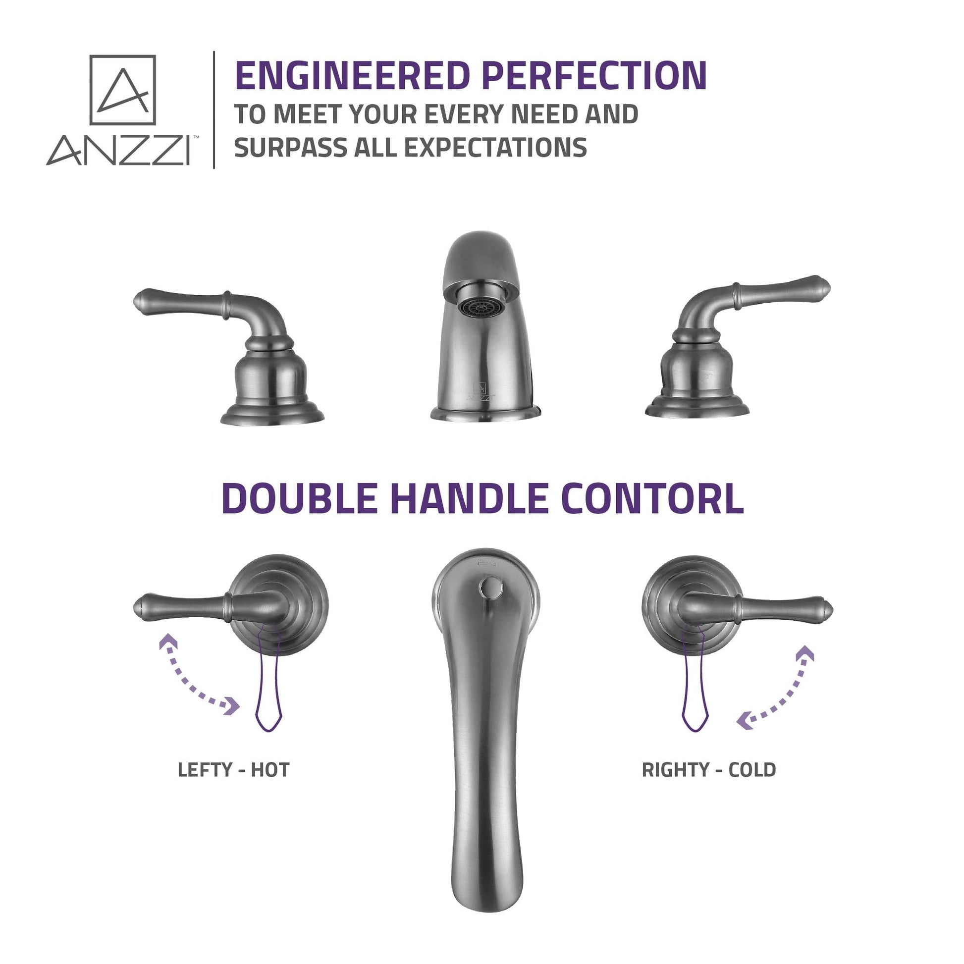 ANZZI Prince Series 3" Widespread Brushed Nickel Bathroom Sink Faucet