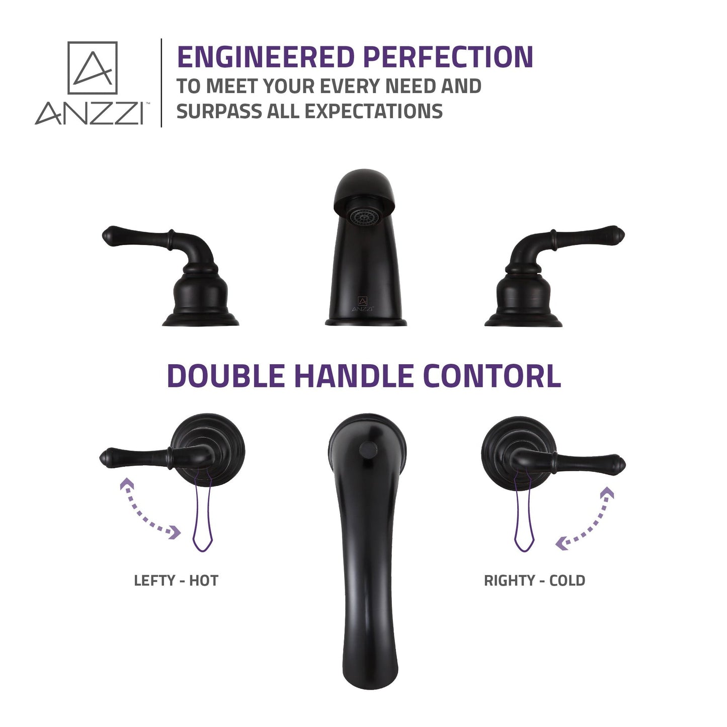 ANZZI Prince Series 3" Widespread Oil Rubbed Bronze Bathroom Sink Faucet