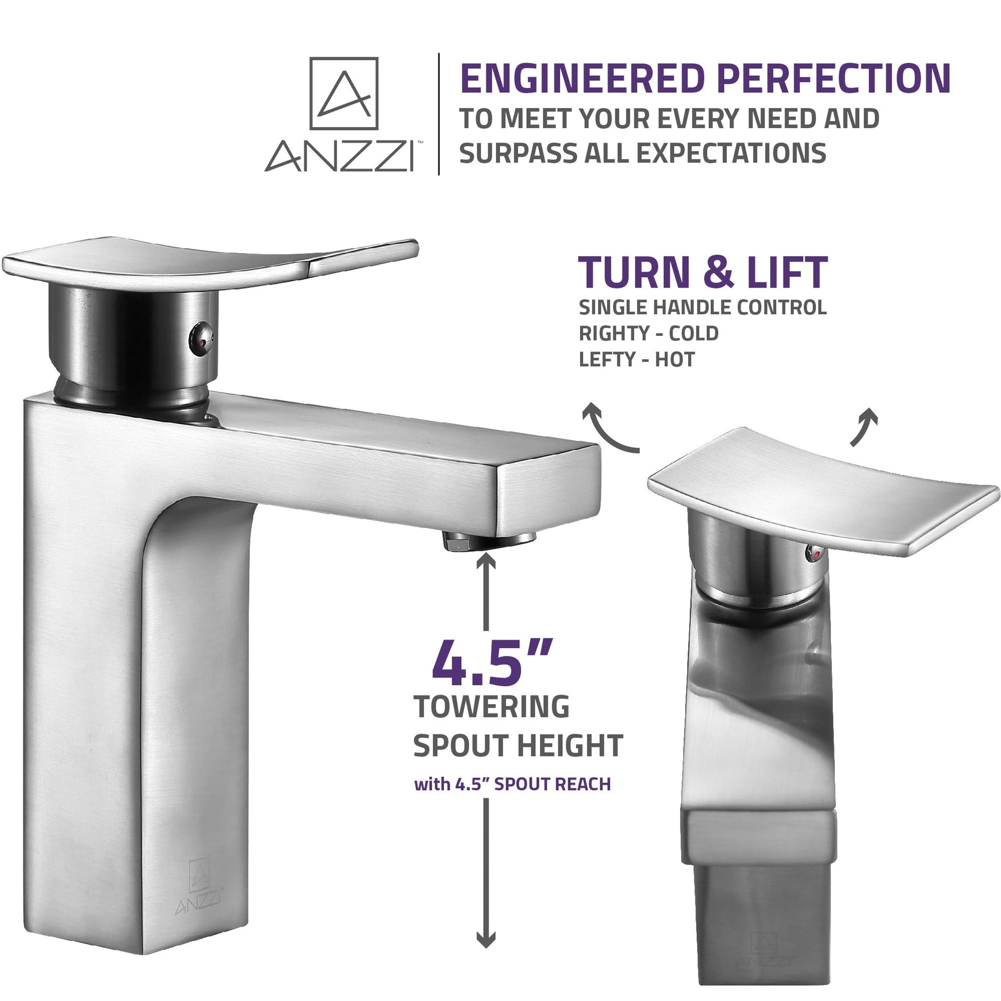 ANZZI Promenade Series 5" Single Hole Brushed Nickel Bathroom Sink Faucet