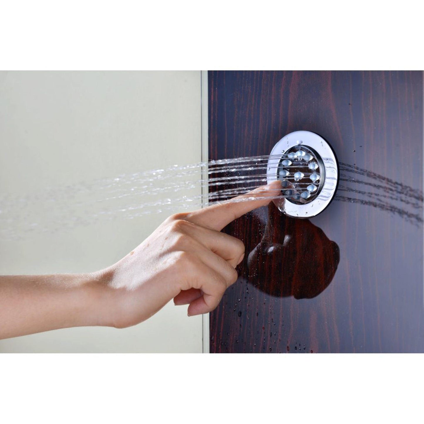 ANZZI Pure Series 59" Mahogany 3-Jetted Full Body Shower Panel With Heavy Rain Shower Head and Euro-Grip Hand Sprayer