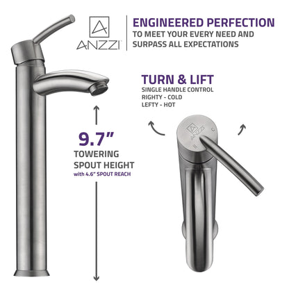 ANZZI Quartet Series 10" Single Hole Brushed Nickel Bathroom Sink Faucet