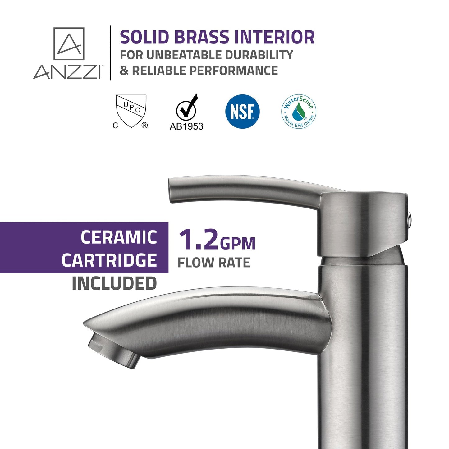 ANZZI Quartet Series 10" Single Hole Brushed Nickel Bathroom Sink Faucet