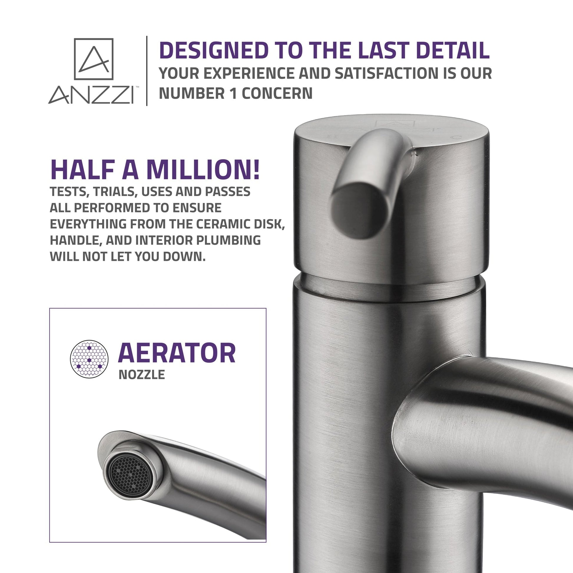 ANZZI Quartet Series 10" Single Hole Brushed Nickel Bathroom Sink Faucet