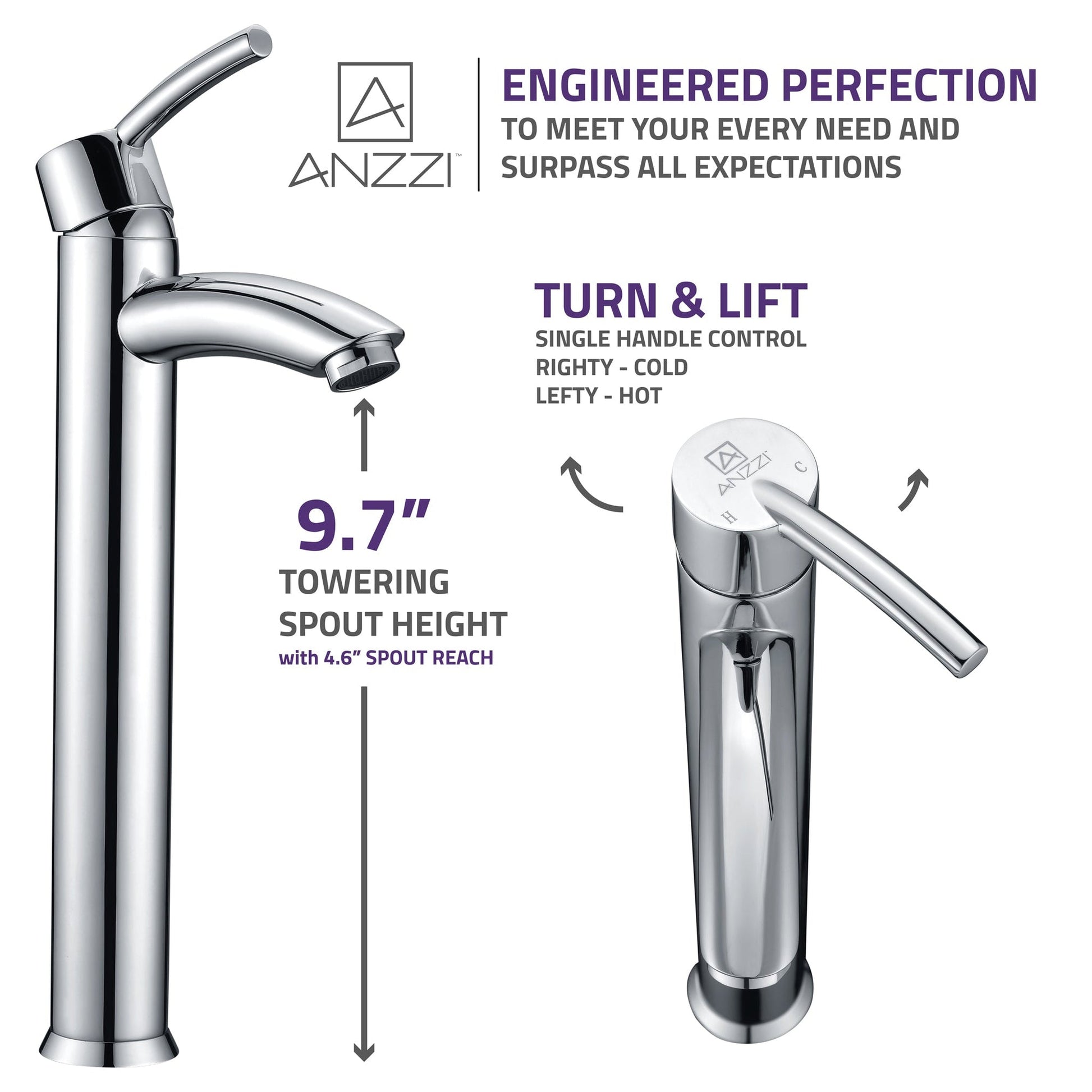 ANZZI Quartet Series 10" Single Hole Polished Chrome Bathroom Sink Faucet