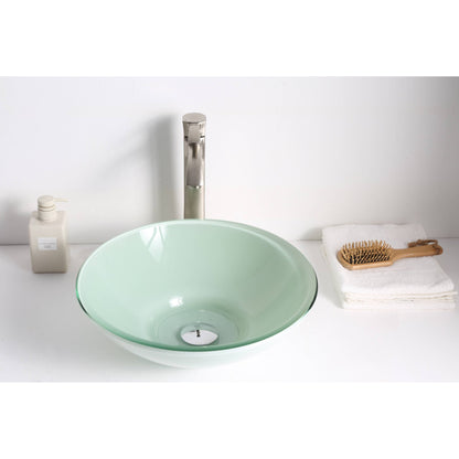 ANZZI Raider Series 16" x 16" Round Lustrous Light Green Deco-Glass Vessel Sink With Polished Chrome Pop-Up Drain