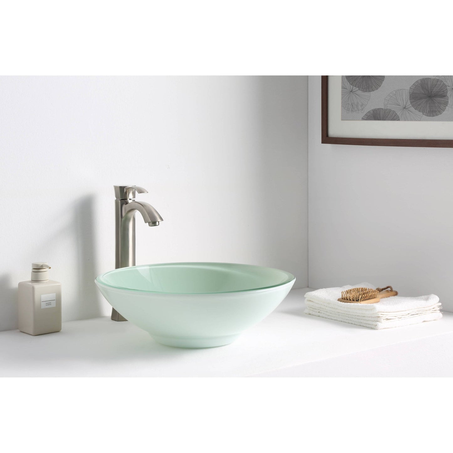 ANZZI Raider Series 16" x 16" Round Lustrous Light Green Deco-Glass Vessel Sink With Polished Chrome Pop-Up Drain