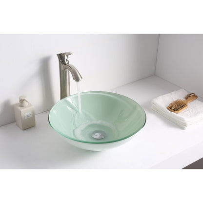 ANZZI Raider Series 16" x 16" Round Lustrous Light Green Deco-Glass Vessel Sink With Polished Chrome Pop-Up Drain