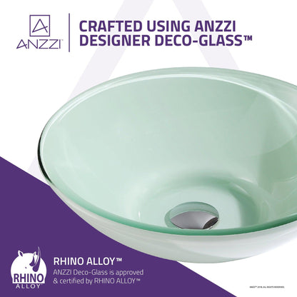 ANZZI Raider Series 16" x 16" Round Lustrous Light Green Deco-Glass Vessel Sink With Polished Chrome Pop-Up Drain