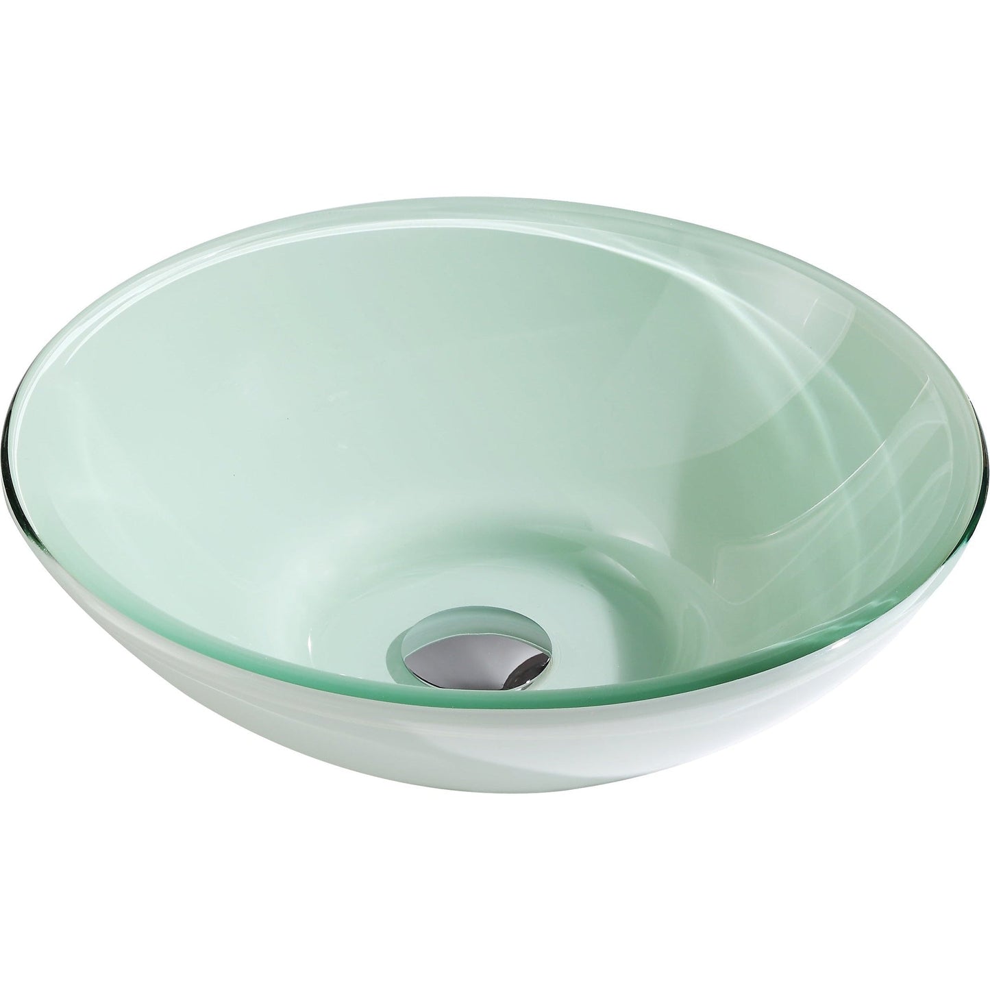 ANZZI Raider Series 16" x 16" Round Lustrous Light Green Deco-Glass Vessel Sink With Polished Chrome Pop-Up Drain