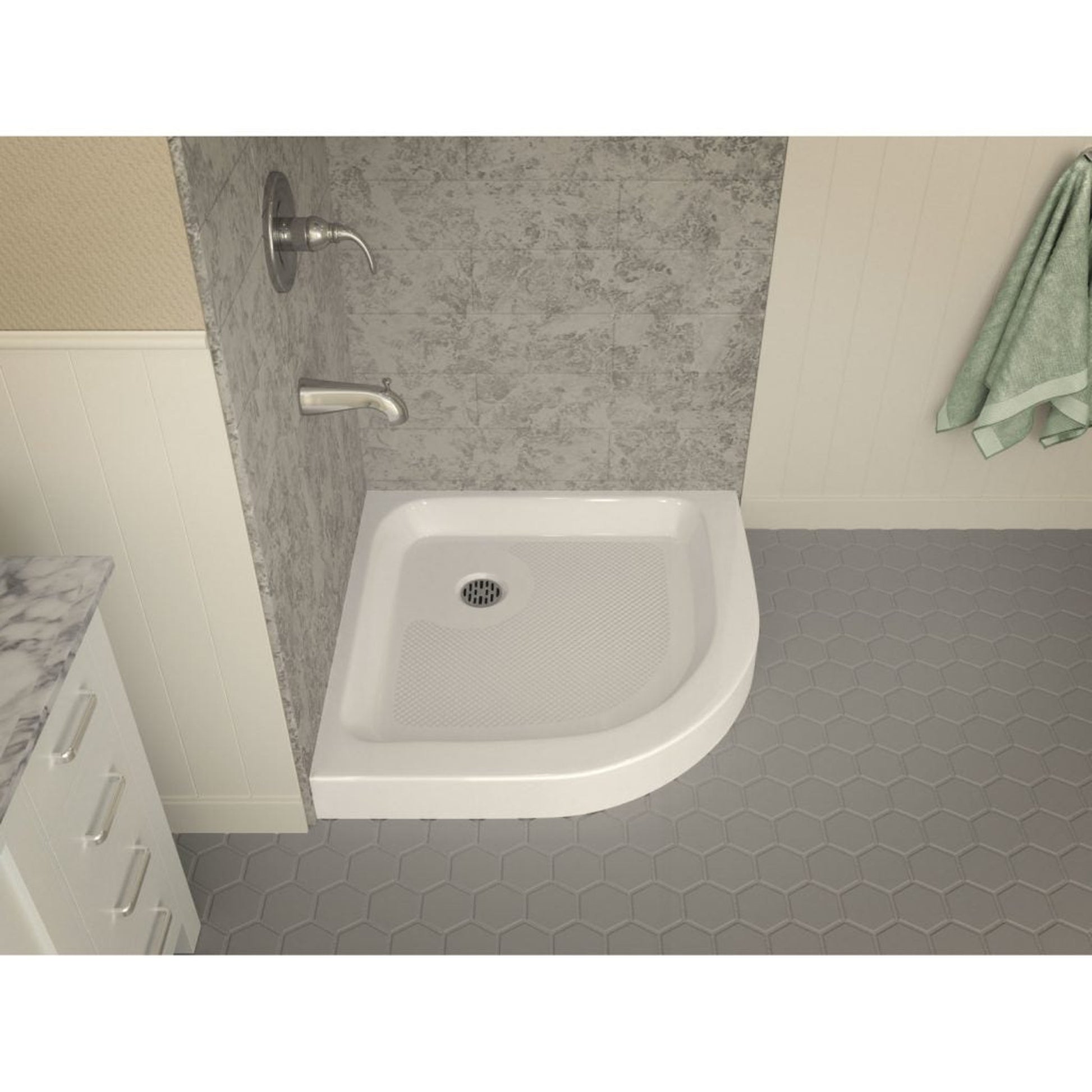 ANZZI Randi Series 36" x 36" Center Drain Neo-Round Double Threshold White Shower Base With Built-in Tile Flange