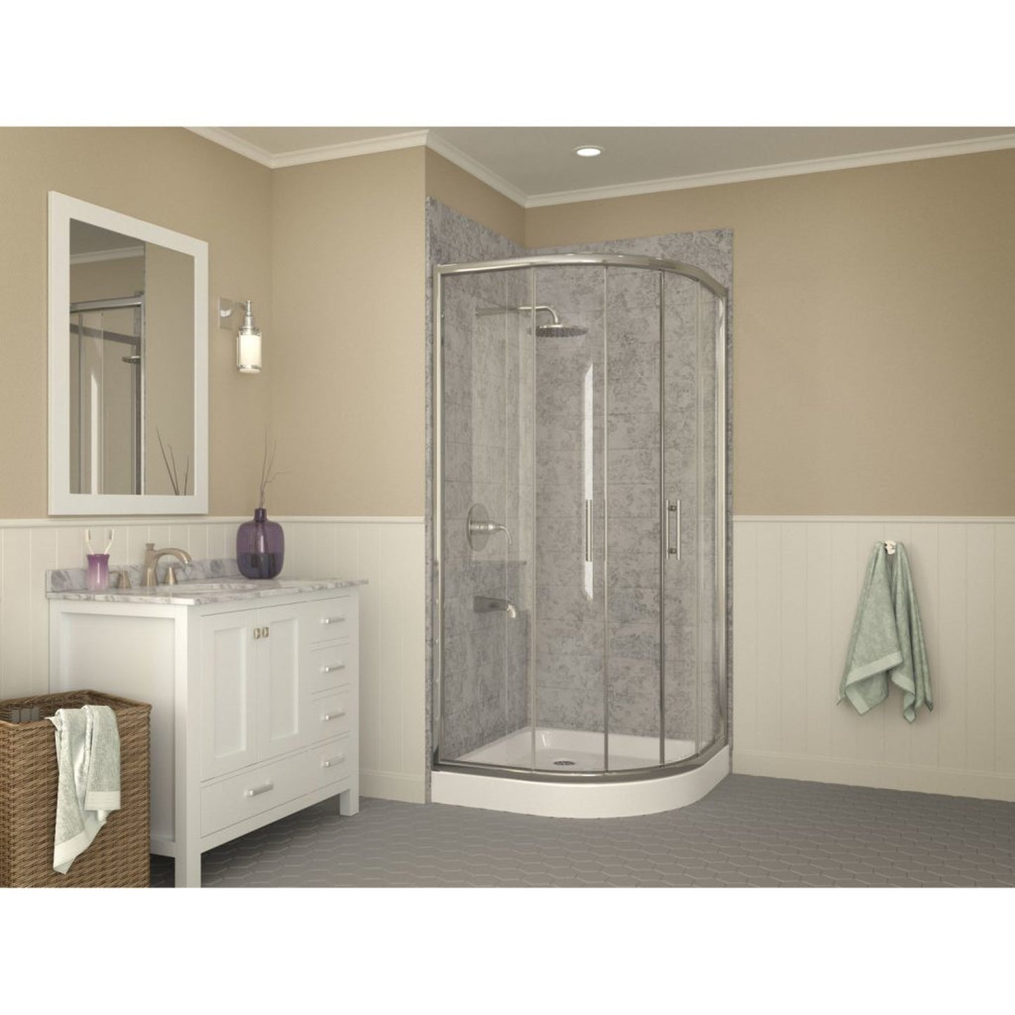 ANZZI Randi Series 36" x 36" Center Drain Neo-Round Double Threshold White Shower Base With Built-in Tile Flange