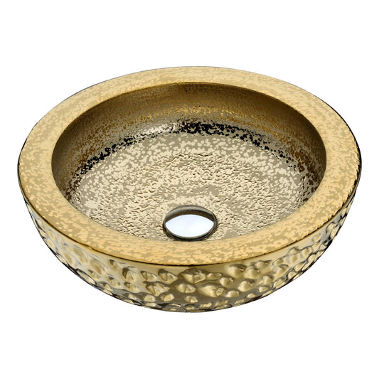 ANZZI Regalia Series 17" x 17" Round Speckled Gold Deco-Glass Vessel Sink With Polished Chrome Pop-Up Drain