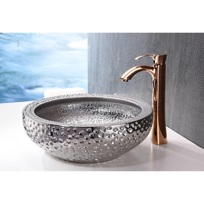 ANZZI Regalia Series 17" x 17" Round Speckled Silver Deco-Glass Vessel Sink With Polished Chrome Pop-Up Drain