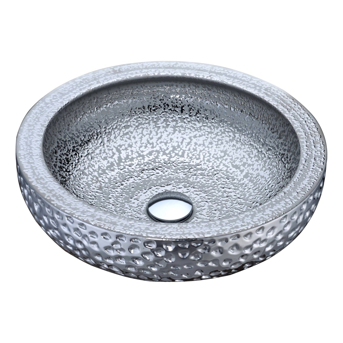 ANZZI Regalia Series 17" x 17" Round Speckled Silver Deco-Glass Vessel Sink With Polished Chrome Pop-Up Drain