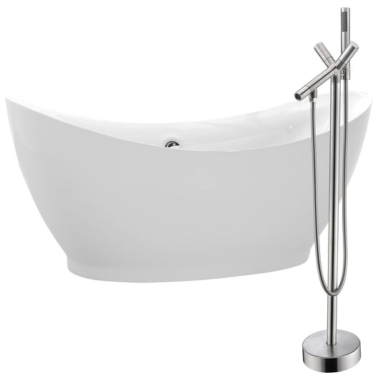 ANZZI Reginald Series 68" x 31" Glossy White Freestanding Bathtub With Built-In Overflow, Pop Up Drain and Havasu Bathtub Faucet