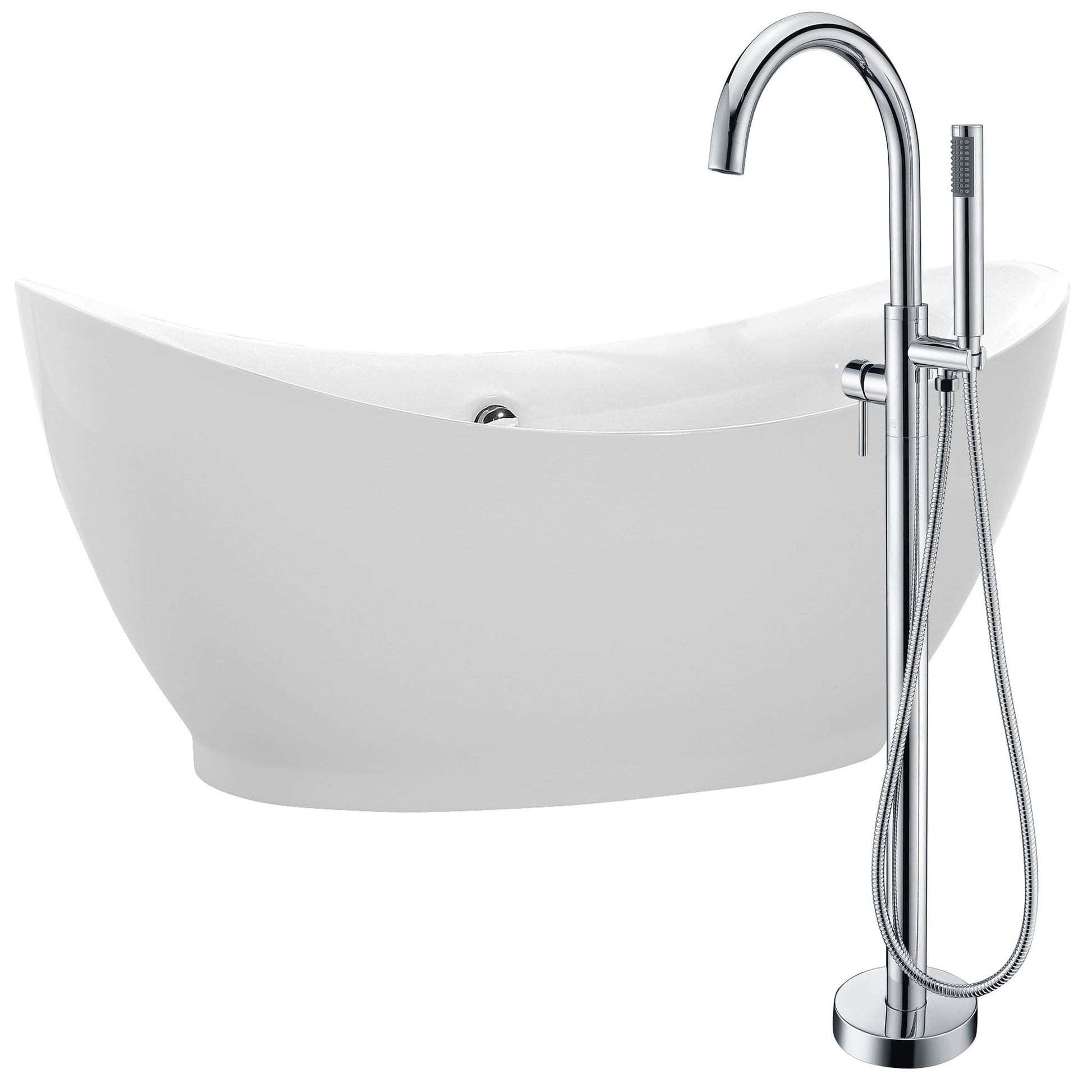 ANZZI Reginald Series 68" x 31" Glossy White Freestanding Bathtub With Built-In Overflow, Pop Up Drain and Kros Bathtub Faucet