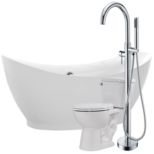 ANZZI Reginald Series 68" x 31" Glossy White Freestanding Bathtub With Kros Bathtub Faucet and Cavalier Toilet