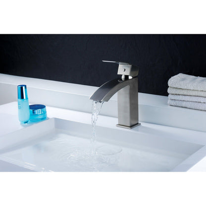 ANZZI Revere Series 4" Single Hole Brushed Nickel Low-Arc Bathroom Sink Faucet