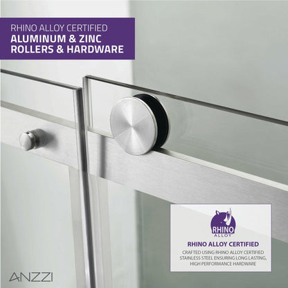 ANZZI Rhodes Series 48" x 76" Frameless Rectangular Brushed Nickel Sliding Shower Door With Handle Tsunami Guard