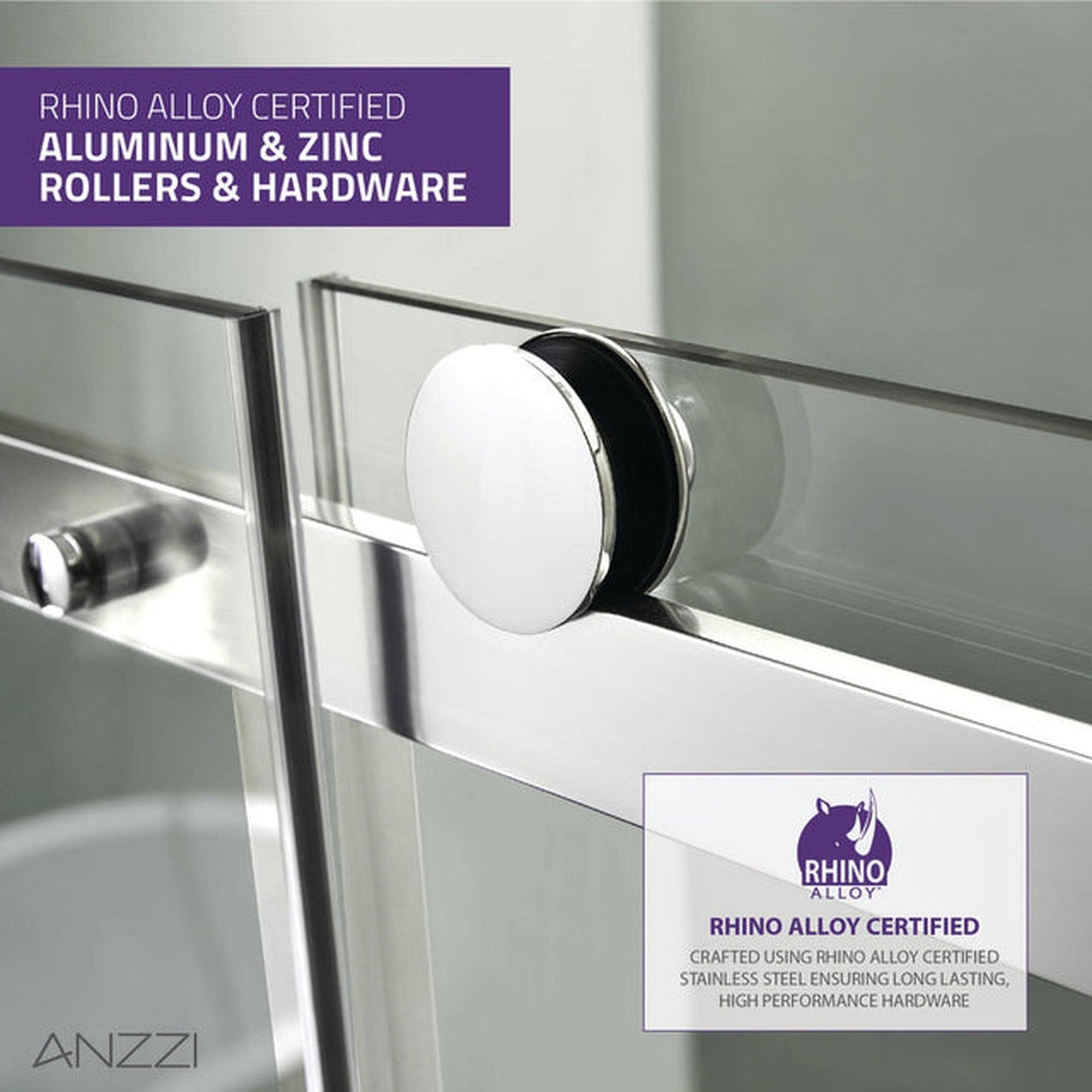 ANZZI Rhodes Series 48" x 76" Frameless Rectangular Polished Chrome Sliding Shower Door With Handle and Tsunami Guard
