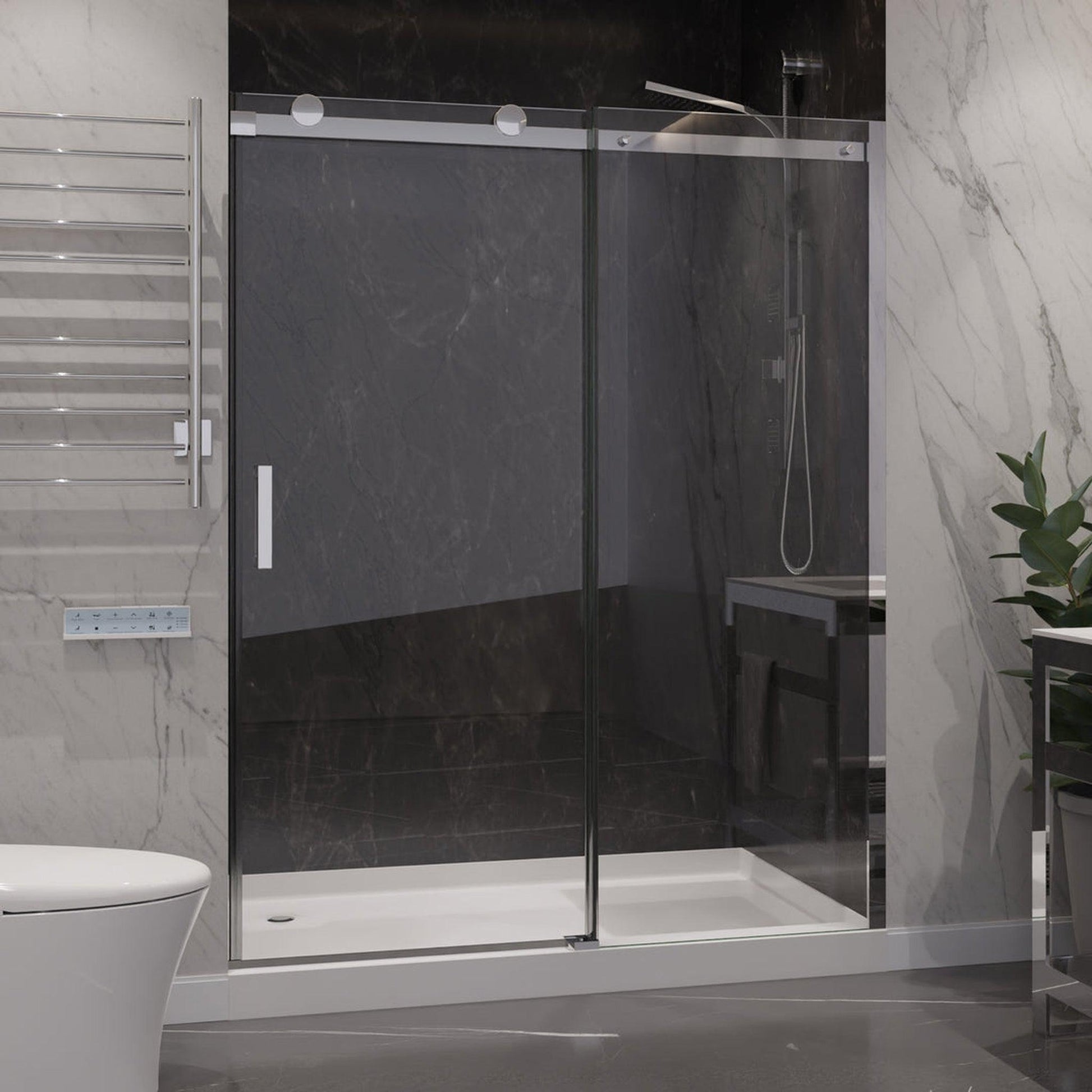 ANZZI Rhodes Series 48" x 76" Frameless Rectangular Polished Chrome Sliding Shower Door With Handle and Tsunami Guard