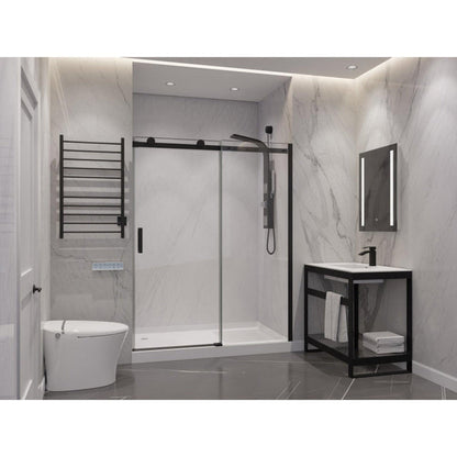 ANZZI Rhodes Series 48" x 76" Matte Black Frameless Sliding Rectangular Shower Door With Handle and Tsunami Guard