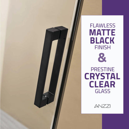 ANZZI Rhodes Series 48" x 76" Matte Black Frameless Sliding Rectangular Shower Door With Handle and Tsunami Guard