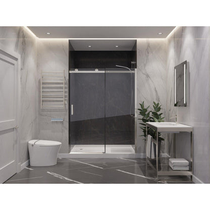 ANZZI Rhodes Series 60" x 76" Frameless Rectangular Brushed Nickel Sliding Shower Door With Handle and Tsunami Guard