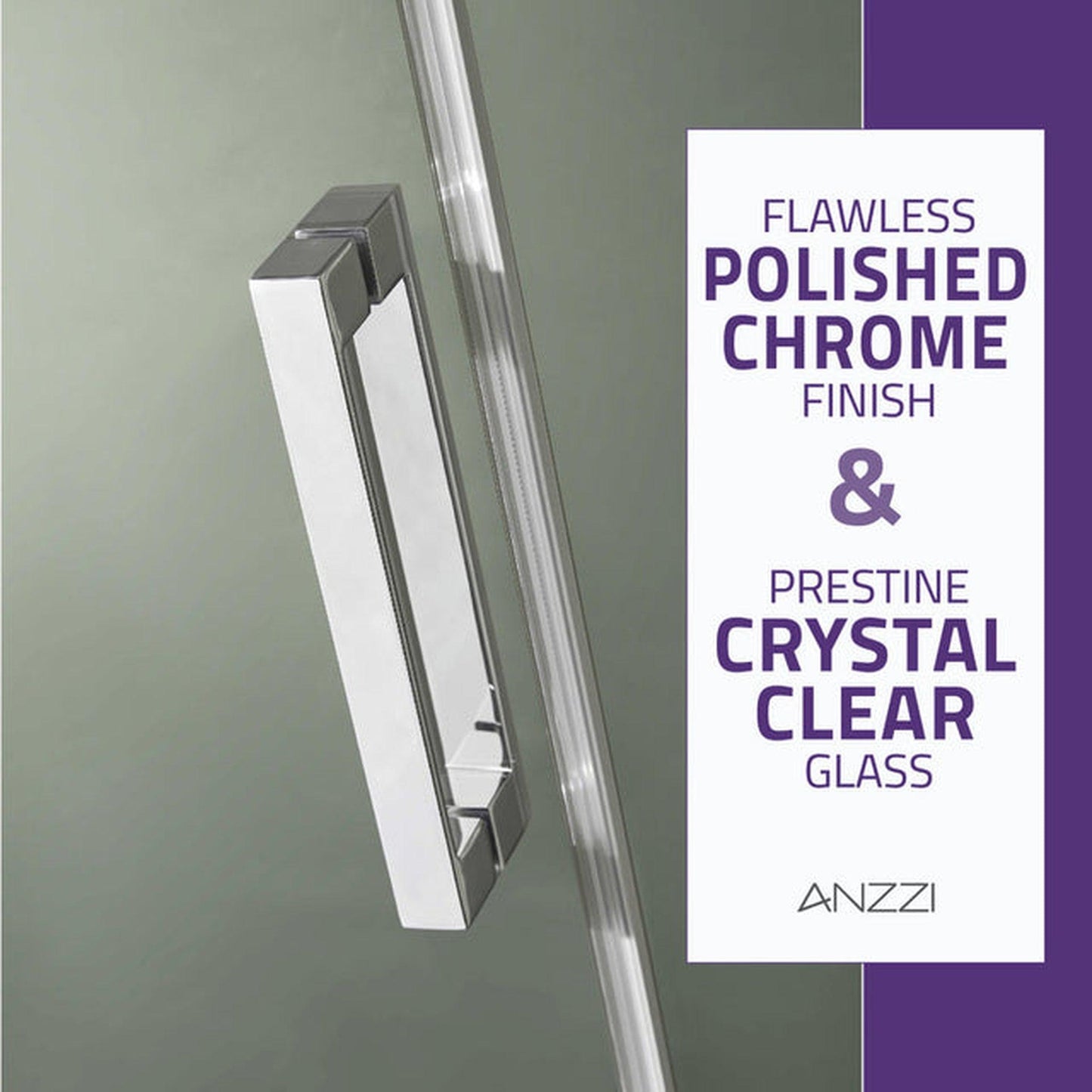 ANZZI Rhodes Series 60" x 76" Frameless Rectangular Polished Chrome Sliding Shower Door With Handle and Tsunami Guard