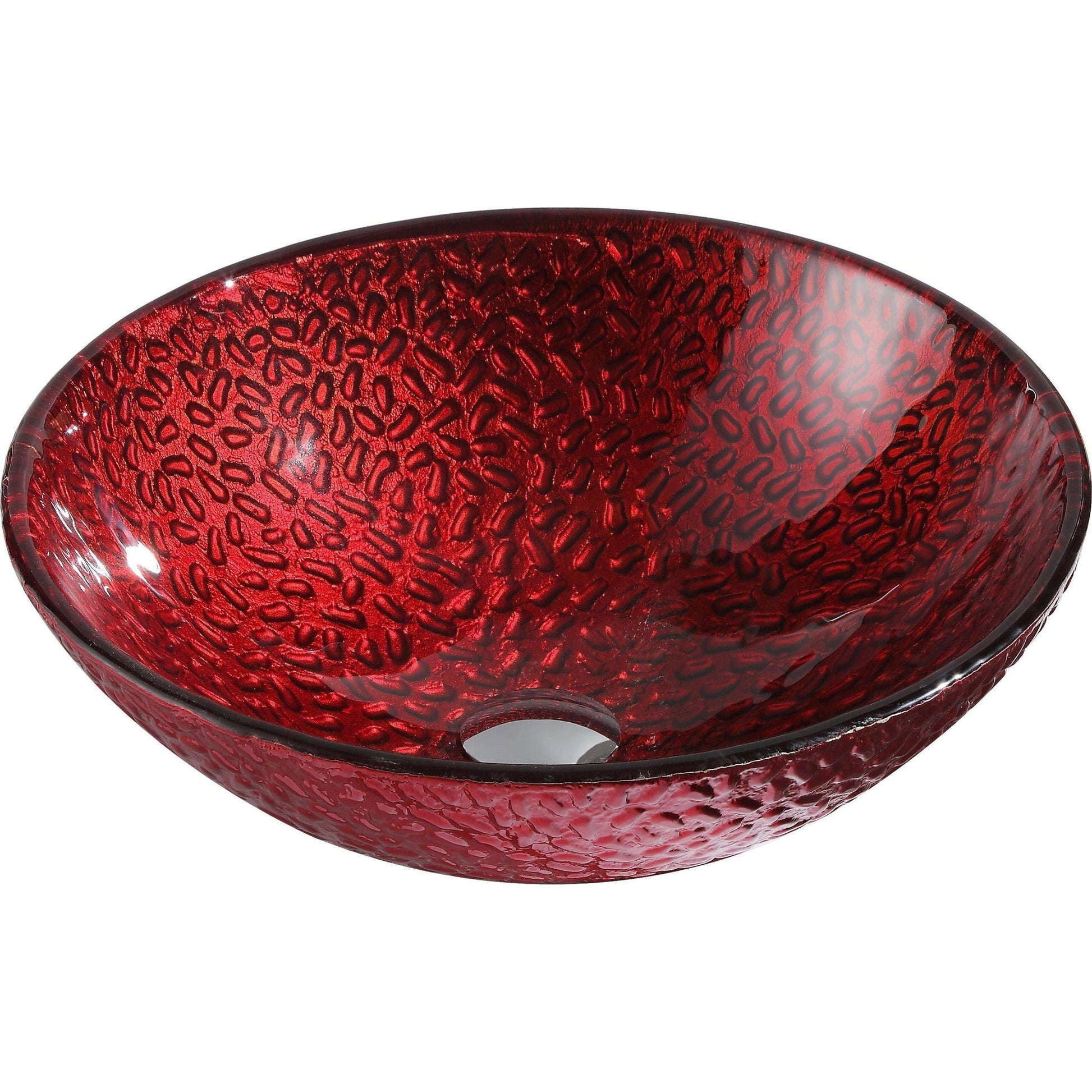 ANZZI Rhythm Series 17" x 17" Round Lustrous Red Deco-Glass Vessel Sink With Polished Chrome Pop-Up Drain