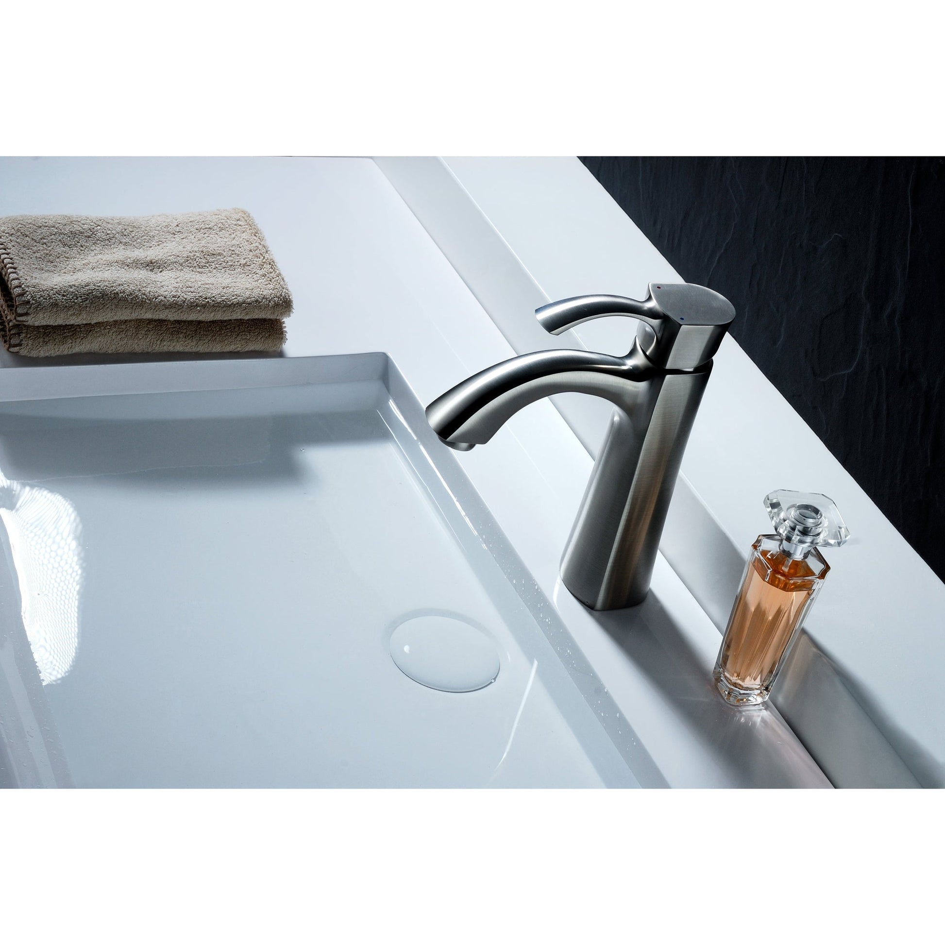 ANZZI Rhythm Series 5" Single Hole Brushed Nickel Mid-Arc Bathroom Sink Faucet