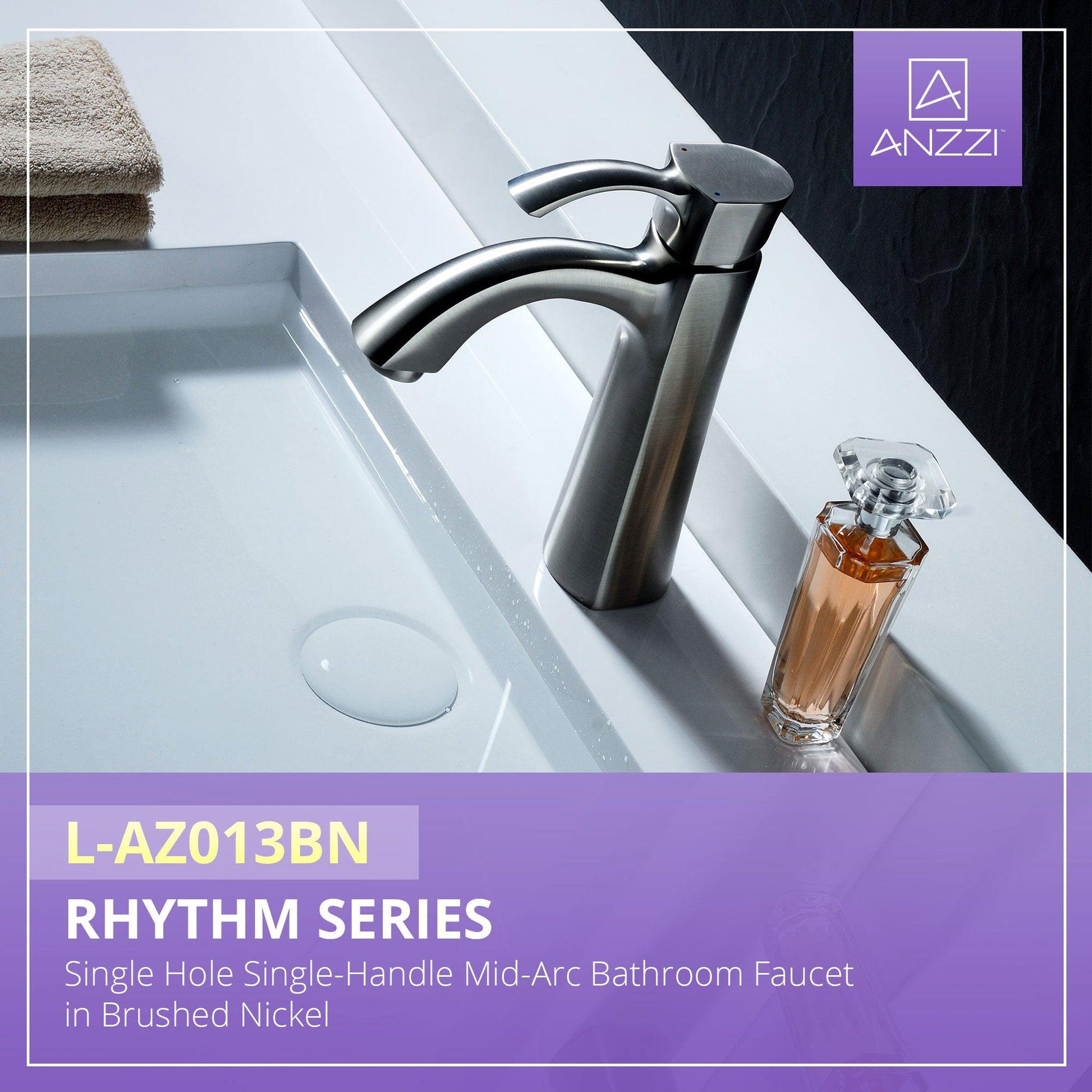 ANZZI Rhythm Series 5" Single Hole Brushed Nickel Mid-Arc Bathroom Sink Faucet