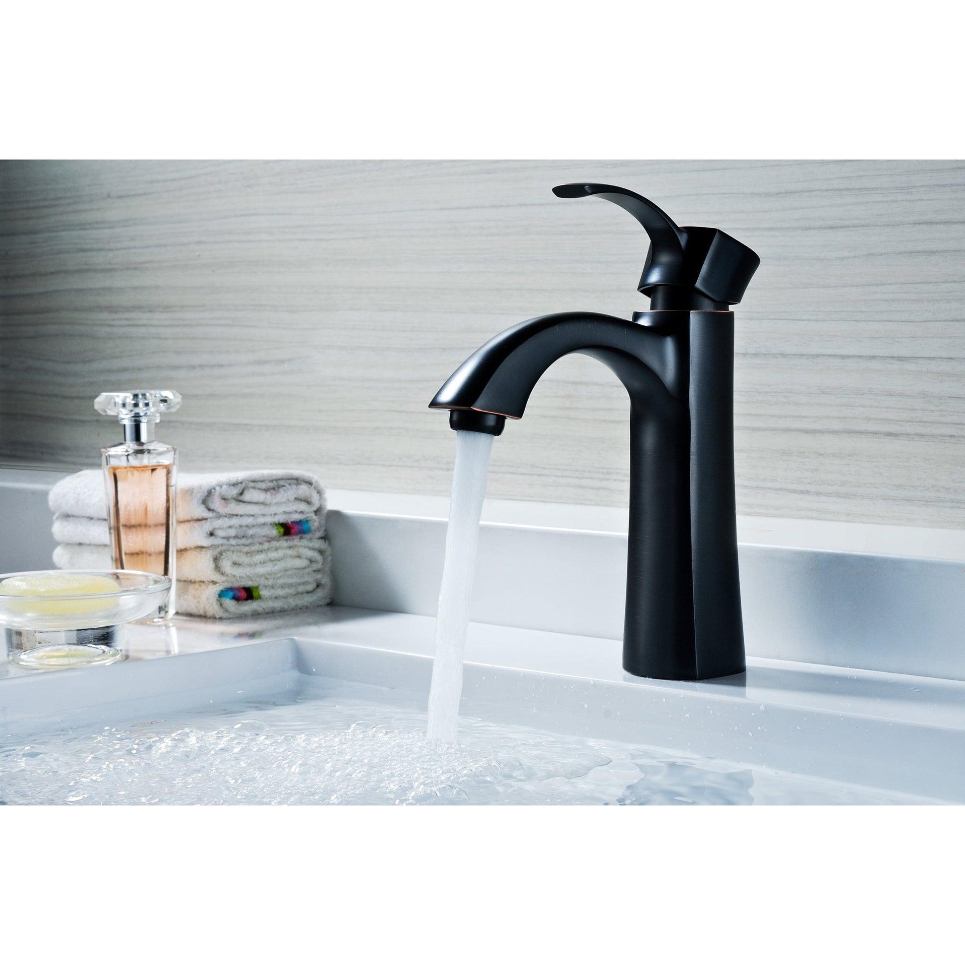 ANZZI Rhythm Series 5" Single Hole Oil Rubbed Bronze Mid-Arc Bathroom Sink Faucet